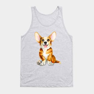 Cute smiling puppy of Corgi breed. Ginger dog. Tank Top